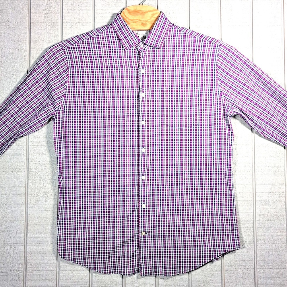 Peter Millar Dress Shirt Men's Size L Crown Purple Plaid Button Up Pelican Marsh - Picture 4 of 12